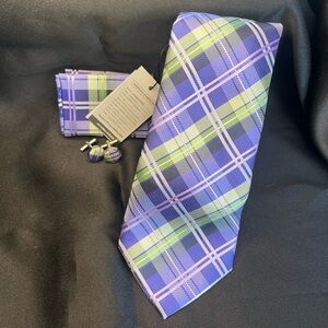 NWT- Silk Plaid Purple and Green Men's Tie Set